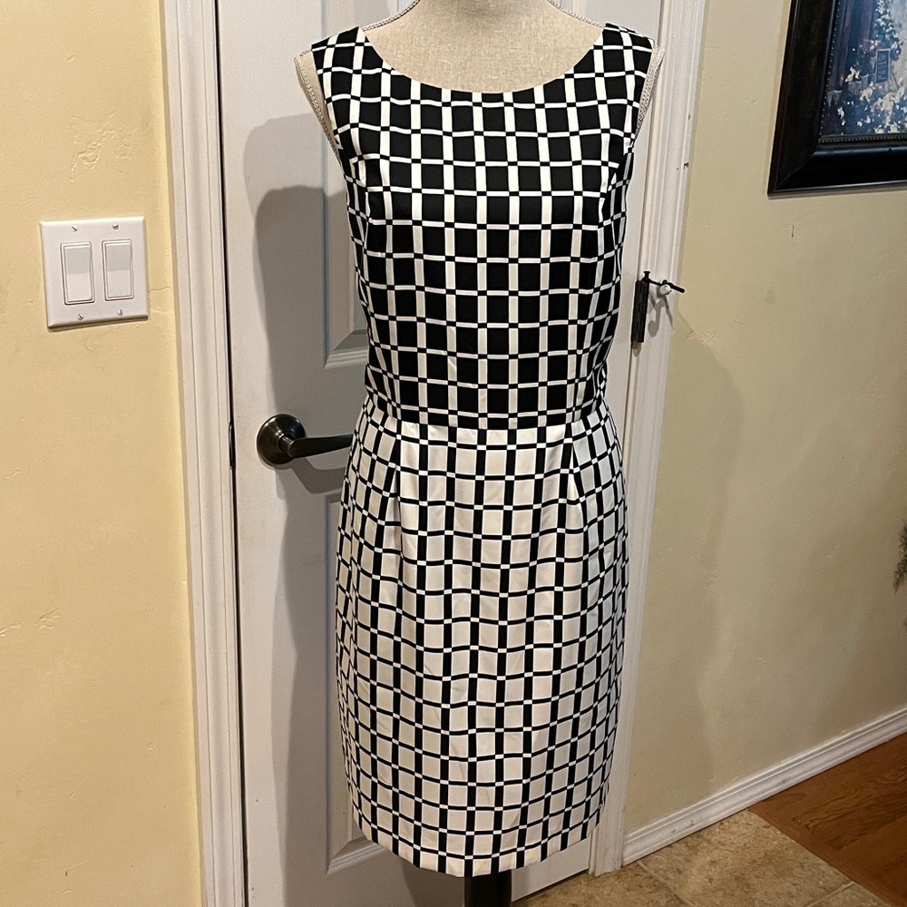 Banana Republic Silk-Feel Black & White Checked Dress